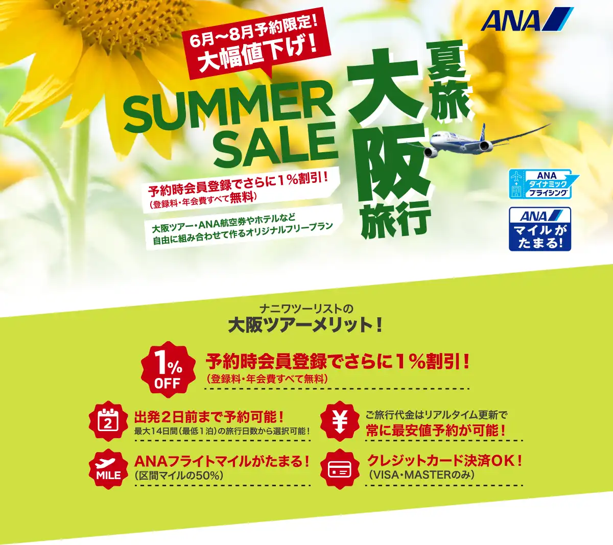 大阪旅行は大幅値下げセールで予約！大阪ツアーならANAで行くナニワツーリスト